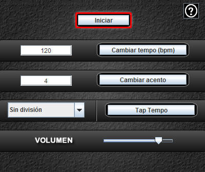 MetrÃ³nomo online, botÃ³n de inicio